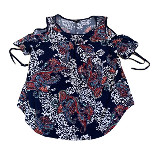 Sami & Jo Cold Shoulder Paisley Blouse, Size 2X - Picture 1 of 6